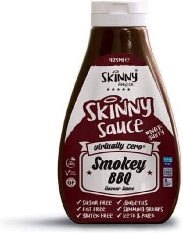 The Skinny Food Co Smokey BBQ Sauce | Virtually Zero Calorie - Keto and Paleo - Fat Free - Sugar Free - Diabetic Friendly - Vegan | for, Gym-Fitness Fans, Weight Loss and Low Carb Diet | 425ml