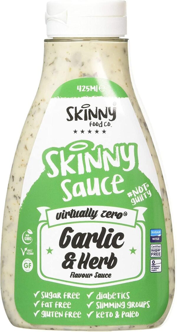 The Skinny Garlic & Herb Savoury Syrup – Vegan, Sugar-Free, Zero Calorie, Fat-Free, Dairy-Free, Lactose-Friendly – 425ml | Ideal for Cooking, Marinades & Dressings