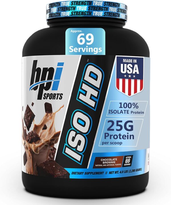 BPI Sports Iso Hd – 100% Whey protein isolates – Muscle Growth, Recovery, Weight Loss, Meal Replacement – Zero Sugar, Low Carb, Low Calorie – for Men & Women – Chocolate Brownie – 4.9 Lb