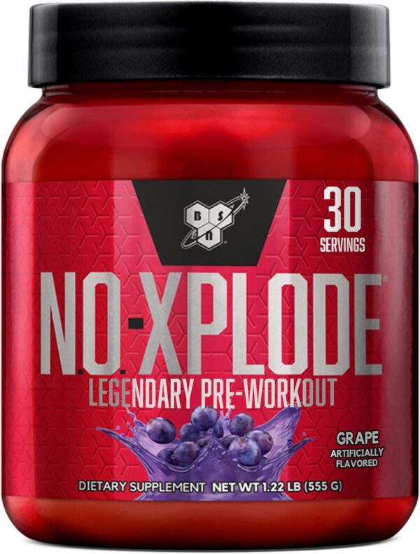 BSN N.O.-XPLODE Legendary Pre-Workout Supplement with Creatine, Beta-Alanine, and Energy,Dietary Supplement,1.22 LB (555 G), Grape, 30 Servings