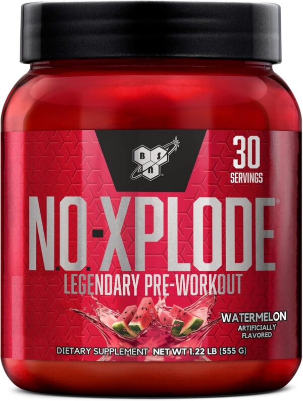BSN N.O.-XPLODE Legendary Pre-Workout Supplement with Creatine, Beta-Alanine, and Energy, Dietary Supplement,1.22 LB (555 G), Watermelon, 30 Servings
