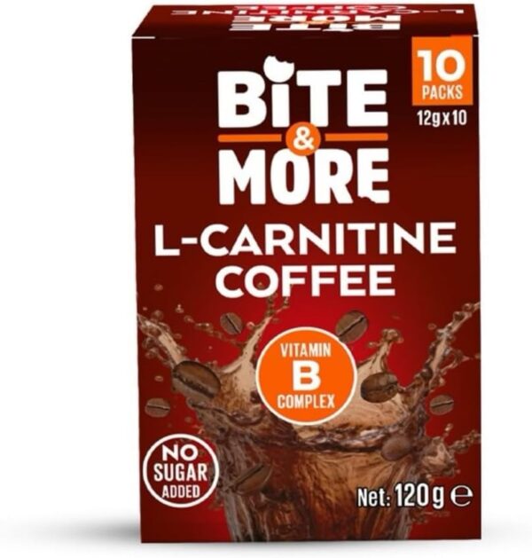 Bite & More L-Carnitine Coffee 12g Sachets - Fat Burning, Enhanced Metabolism, Energy Boost, No Jitters, Supports Heart Health & Brain Function, 10-Pack