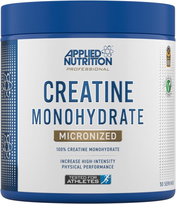 Applied Nutrition Creatine - Creatine Monohydrate Micronized Powder, Increases High-Intensity Physical Performance, Unflavoured (250g - 50 Servings) (Unflavoured)