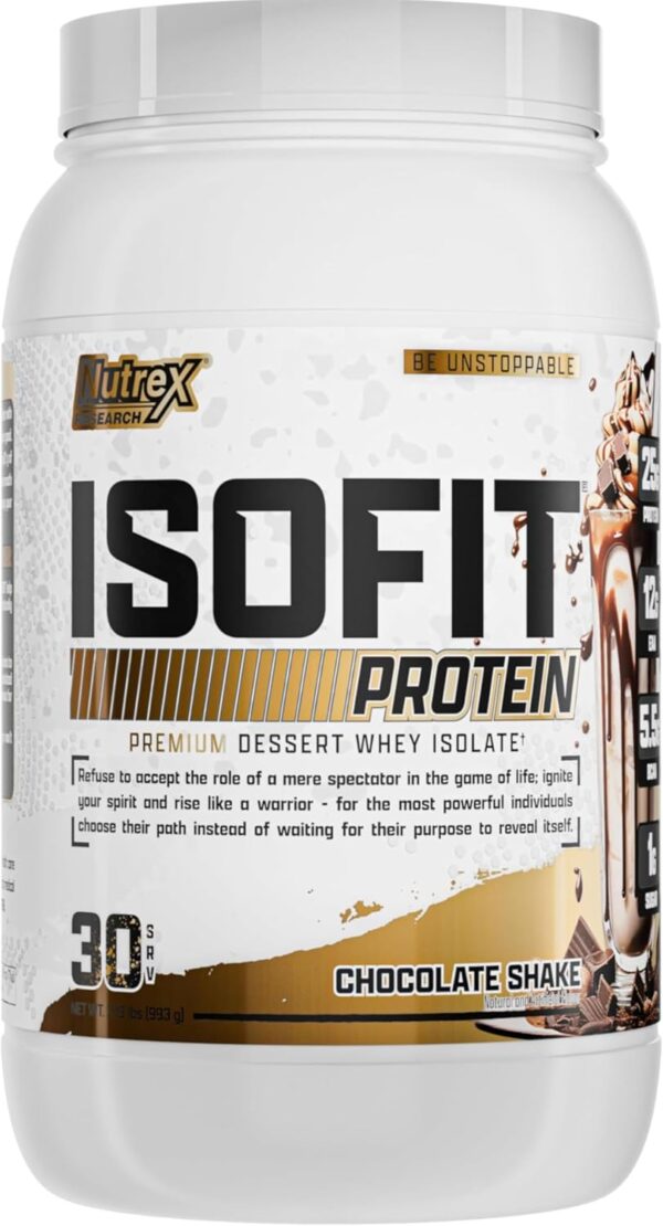 Nutrex Research IsoFit | Whey Protein Powder Instantized 100% Whey Protein Isolate | Muscle Recovery, Lactose-Free, Gluten-Free | Chocolate Shake 2lbs 30 Servings