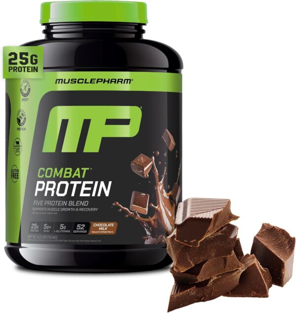 MusclePharm Combat Protein Powder, 5 Protein Blend, Chocolate Milk, 4.1 Pounds, 52 Servings