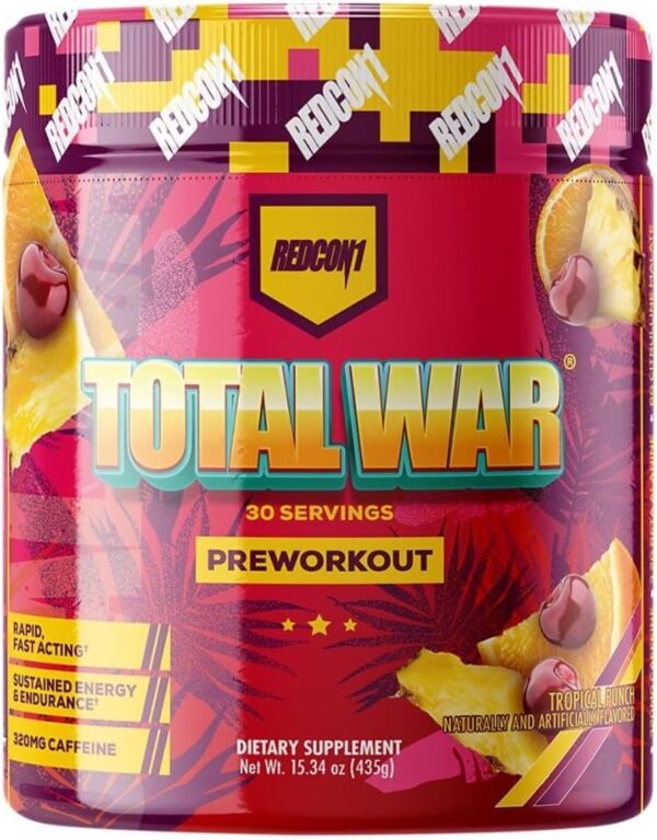 REDCON1 Total War Pre Workout, Boost Energy, Increase Endurance, Pump & Focus,6g Citrulline Malate, 2gNitric Oxide Booster 3.2g Beta-Alanine, 350Mg Caffeine, Tropical Punch 30 Servings