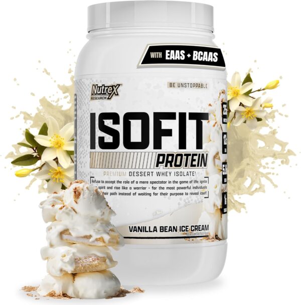 Nutrex Research IsoFit | Whey Protein Powder Instantized 100% Whey Protein Isolate | Muscle Recovery, Lactose-Free, Gluten-Free | Vanilla Bean Ice Cream 2lbs 30 Servings