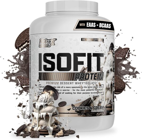 Nutrex Research IsoFit Whey Protein Powder Instantized 100% Whey Protein Isolate (70 Servings, Cookies & Cream)